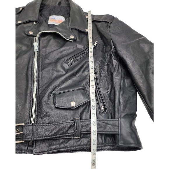 Excelled Promo Crate Embossed Leather Motorcycle Biker Jacket Sz 48 USA VTG 80s - Picture 7 of 16